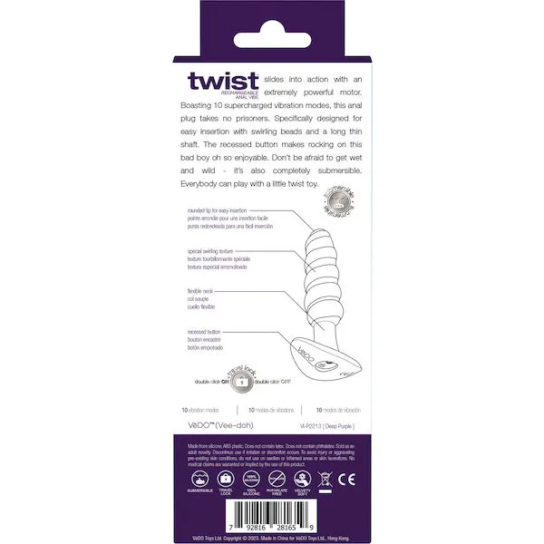 VeDO Twist Rechargeable Anal Plug - Purple