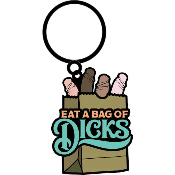 Wood-Rocket-Eat-A-Bag-of-Dicks-Keychain-Tan