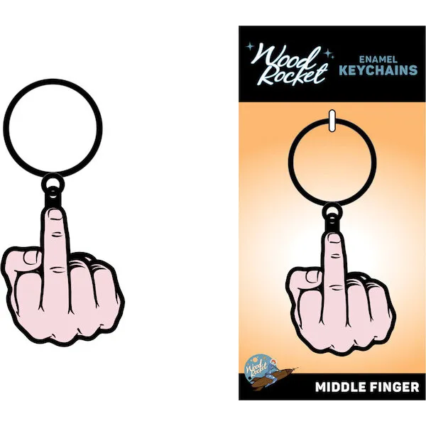 Wood-Rocket-Middle-Finger-Keychain-Pink