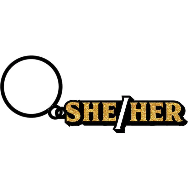 Wood-Rocket-She-Her-Keychain-Black-Gold