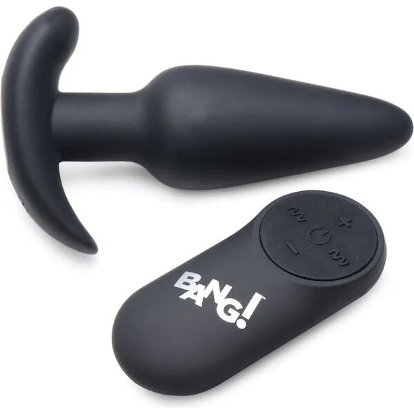Bang! 21X Vibrating Silicone Butt Plug w/Remote - Black