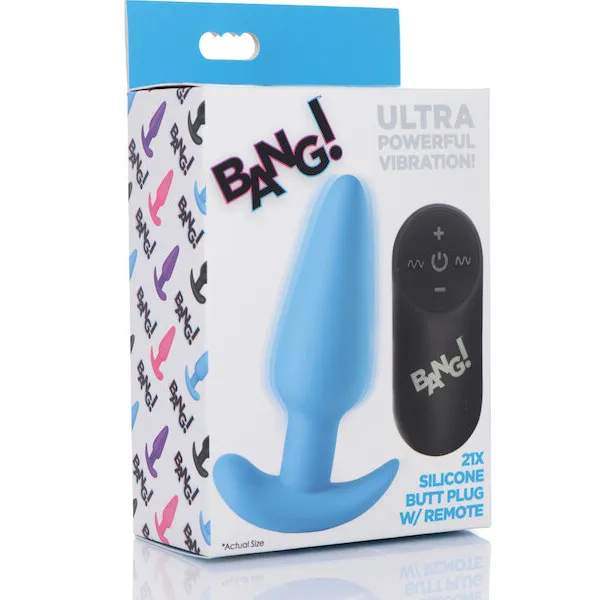 Bang-21X-Vibrating-Silicone-Butt-Plug-w-Remote-Blue