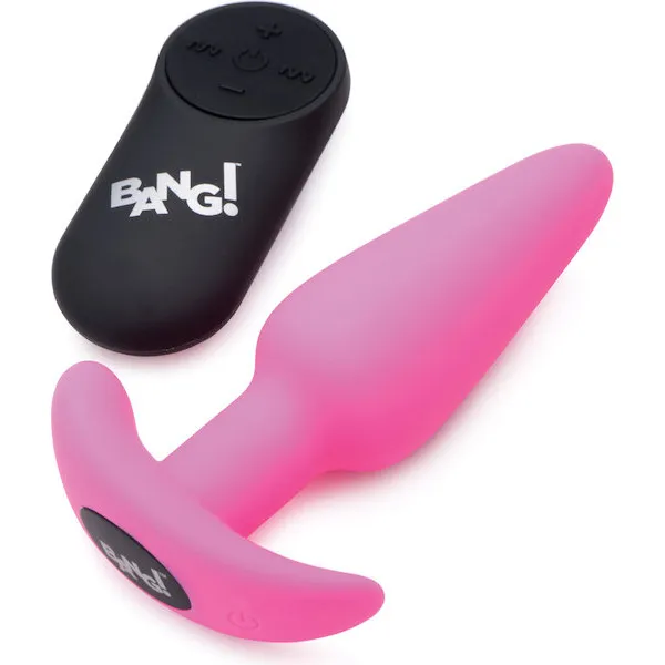 Bang-21X-Vibrating-Silicone-Butt-Plug-w-Remote-Pink
