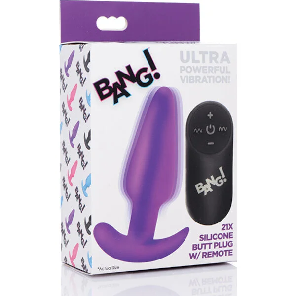 Bang! 21X Vibrating Silicone Butt Plug w/Remote - Purple