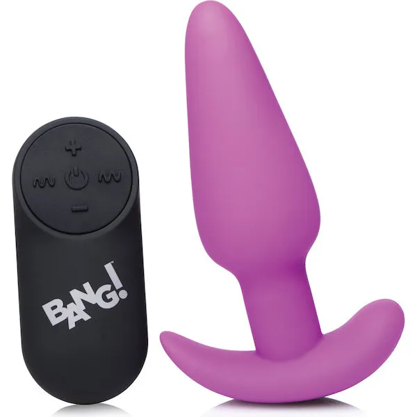 Bang! 21X Vibrating Silicone Butt Plug w/Remote - Purple