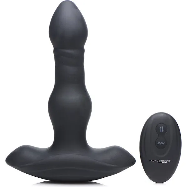 ThunderPlugs-Silicone-Vibrating-and-Thrusting-Plug-w-Remote-Black