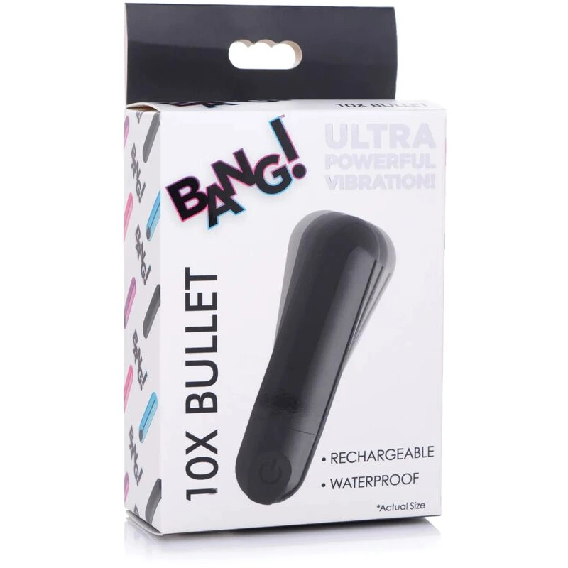 Bang! 10X Rechargeable Vibrating Metallic Bullet - Black
