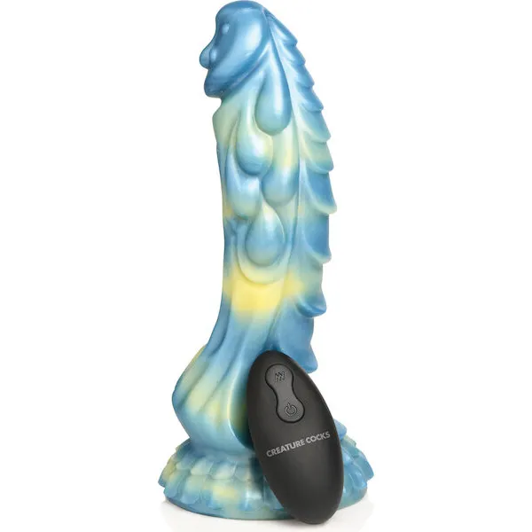 Creature-Cocks-Sea-Stallion-Vibrating-Dildo-w-Remote-Blue-Yellow