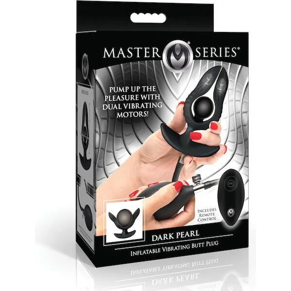 Master Series Dark Pearl Inflatable Vibrating Butt Plug w/Remote Control - Black