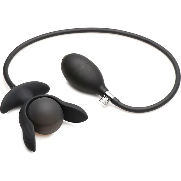 Master Series Dark Pearl Inflatable Vibrating Butt Plug w/Remote Control - Black