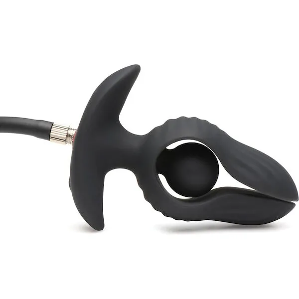 Master Series Dark Pearl Inflatable Vibrating Butt Plug w/Remote Control - Black