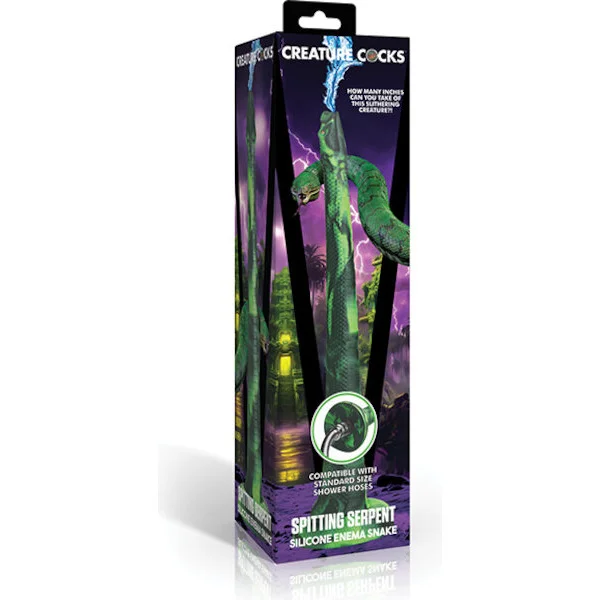 Creature-Cocks-Spitting-Serpent-Silicone-Enema-Snake-Black-Green