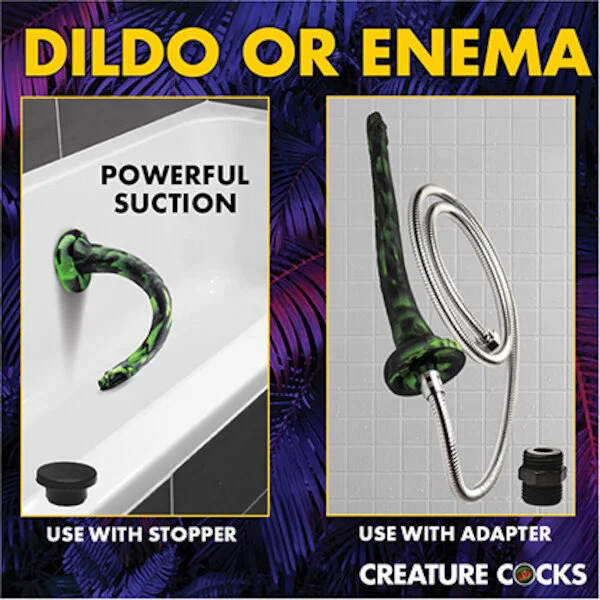 Creature-Cocks-Spitting-Serpent-Silicone-Enema-Snake-Black-Green
